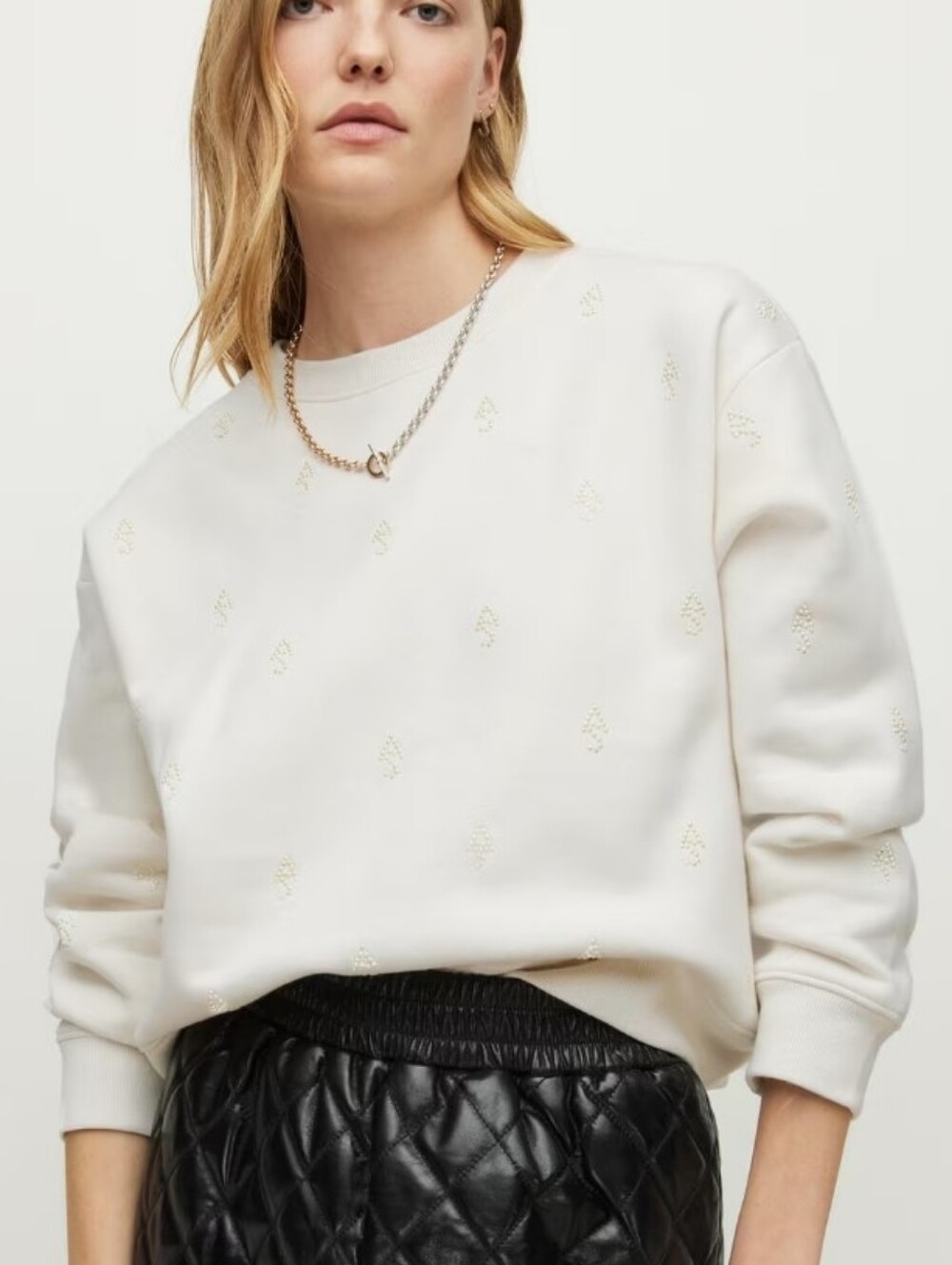 All Saints Pippa Embellished Pearl Cream Sweatshirt